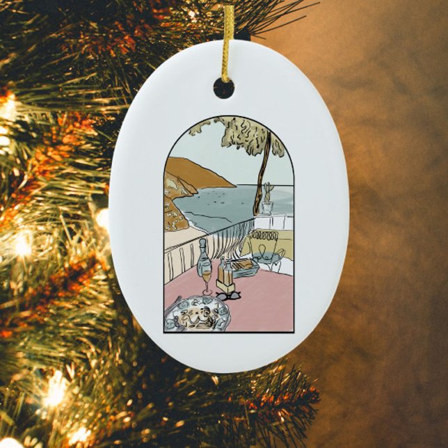 Watercolor Colourful Amalfi Coast, Italy  Ceramic Ornament (Creator Uploaded)