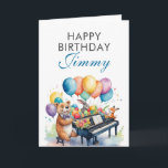 Watercolor Colourful Balloons Animal Piano Birthda Card<br><div class="desc">A bear,  a fox,  and a rabbit gathered around a grand piano,  with colourful balloons floating in celebration of the special day.</div>