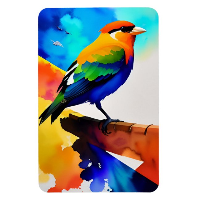 Watercolor colourful bird magnet (Vertical)