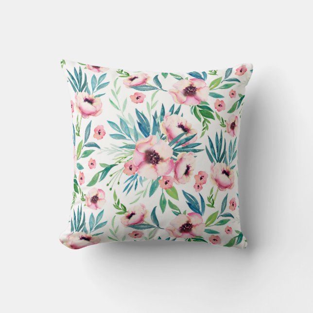 Watercolor Colourful Blossoms Cushion (Front)