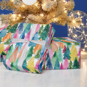 Watercolor Colourful Bright Rainbow Christmas Tree Wrapping Paper