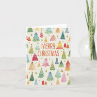 Watercolor Colourful Christmas Trees Folded