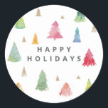 Watercolor Colourful Christmas Trees Sticker<br><div class="desc">A festive holiday sticker features original watercolor illustrations of colourful Christmas trees.</div>