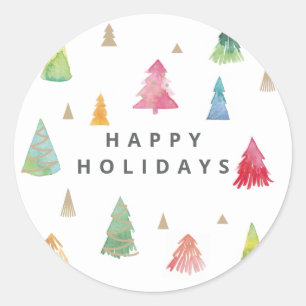 Watercolor Colourful Christmas Trees Sticker