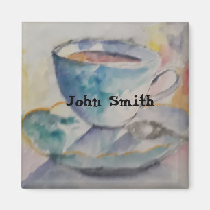 Watercolor colourful coffee mug with saucer magnet