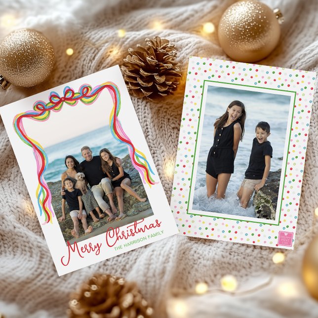 Watercolor Colourful Confetti Christmas Photo Holiday Card (Creator Uploaded)