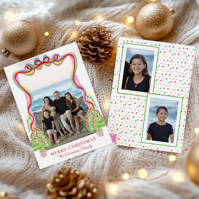 Watercolor Colourful Confetti Christmas Trees Phot Holiday Card (Creator Uploaded)