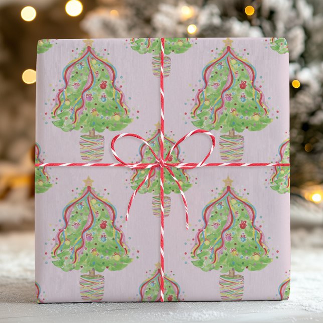 Watercolor Colourful Confetti Christmas Trees Wrapping Paper (Creator Uploaded)