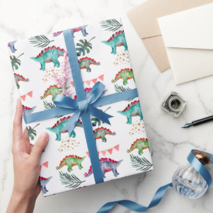 Watercolor Colourful Dinosaur Party  Wrapping Paper
