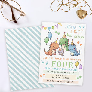 Watercolor colourful Dinosaurs boy birthday party Invitation