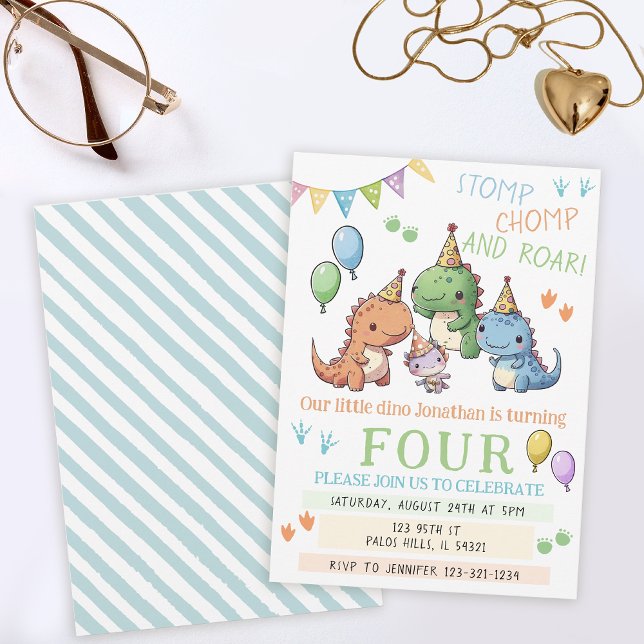 Watercolor colourful Dinosaurs boy birthday party Invitation (Creator Uploaded)