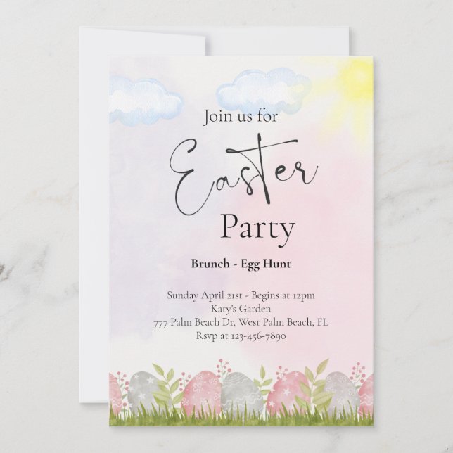 Watercolor Colourful Easter Party Invitation (Front)