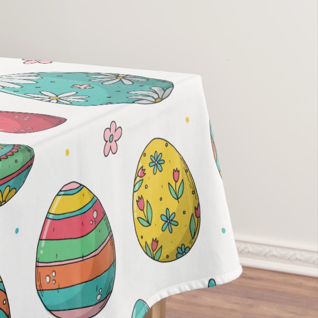 Watercolor Colourful Eggs Tulips Pattern Easter  Tablecloth (In Situ)