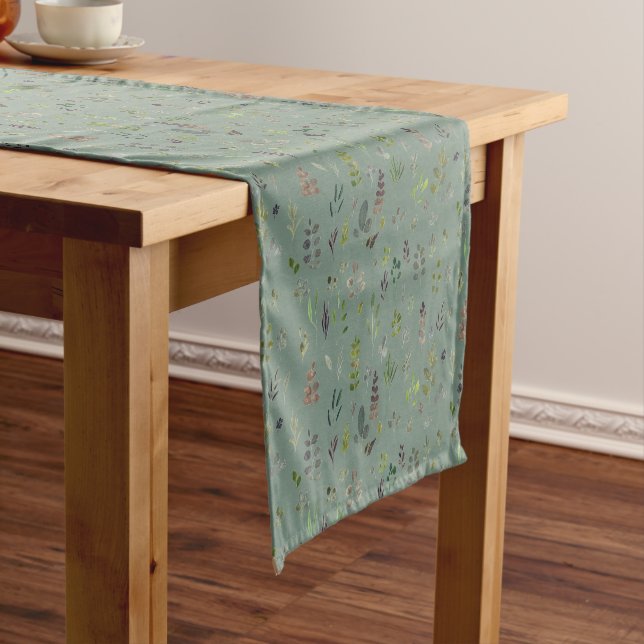 Watercolor Colourful Eucalyptus Leaves Pattern Short Table Runner (In Situ)