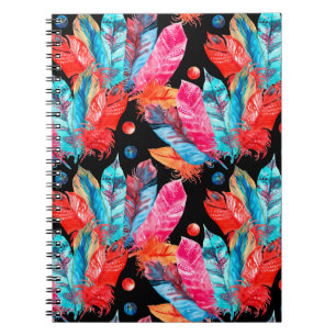 Watercolor colourful feathers pattern notebook
