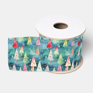 Watercolor Colourful Festive Rainbow Christmas Tre Grosgrain Ribbon