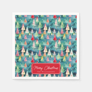Watercolor Colourful Festive Rainbow Christmas Tre Napkin