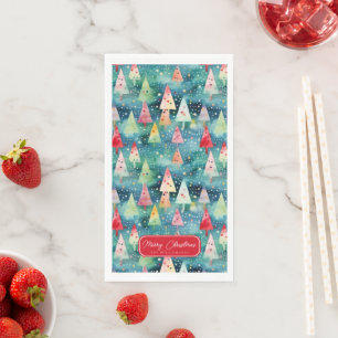 Watercolor Colourful Festive Rainbow Christmas Tre Napkin