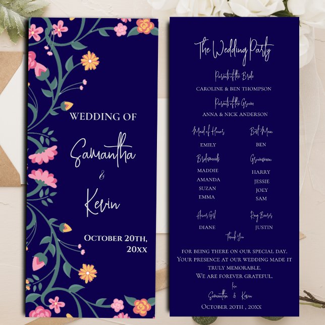 Watercolor Colourful Floral Frame Wedding Program (Watercolor Colorful Floral Frame Wedding Program)