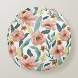 Watercolor Colourful Floral Round Cushion