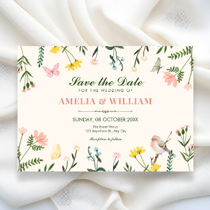 Watercolor Colourful floral spring wedding Save The Date