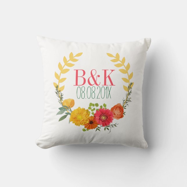 Watercolor Colourful Floral Wreath Cushion (Front)