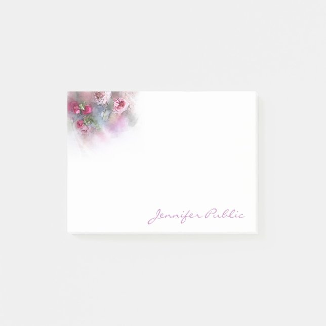 Watercolor Colourful Flowers Handwritten Template Post-it Notes (Front)