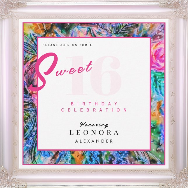 Watercolor Colourful Flowers Sweet Sixteen 16 Part Invitation (Creator Uploaded)