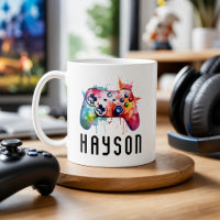 Watercolor Colourful Gamer Controller Kids Name