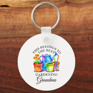 Watercolor Colourful Gardening Tools Grandma Key Ring