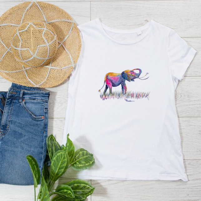 Watercolor Colourful Happy Elephant T-Shirt (Creator Uploaded)