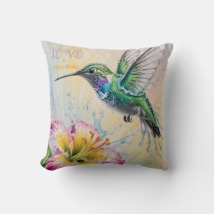 Watercolor Colourful Hummingbird and Flower Cushion