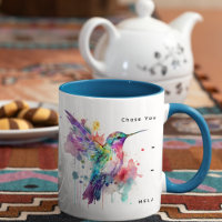 Watercolor Colourful Hummingbird Monogram w/ Name