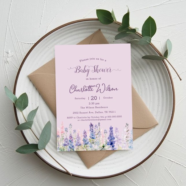 Watercolor Colourful Lupine Flowers Baby Shower Invitation (Creator Uploaded)