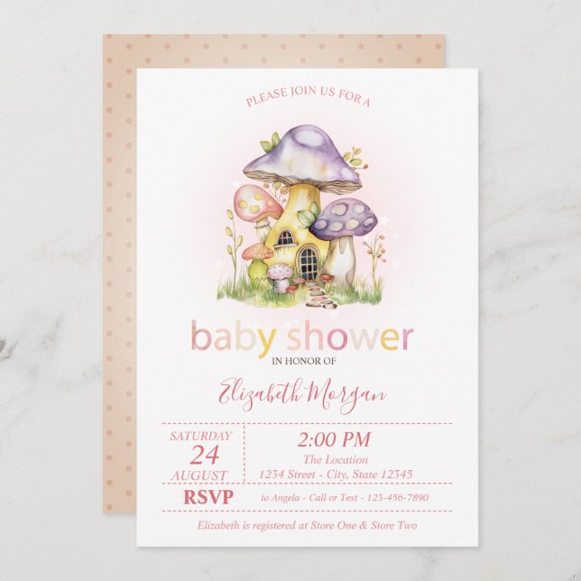 Watercolor Colourful Mushrooms Dots  Invitation (Front/Back)
