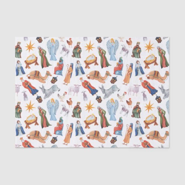 Watercolor Colourful Nativity Christmas Tissue Paper (Front)