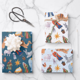 Watercolor Colourful Nativity Christmas Wrapping Paper Sheet