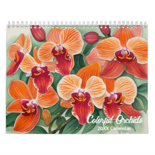 Watercolor Colourful Orchid Botanical Calendar