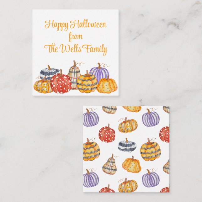 Watercolor Colourful Patterned Pumpkins Enclosure Card (Front/Back)