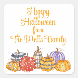 Watercolor Colourful Patterned Pumpkins Square Sticker