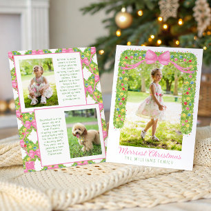 Watercolor Colourful Pink Bow Garland Swag Photo Holiday Card