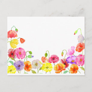Watercolor Colourful Poppies flowers Postcard
