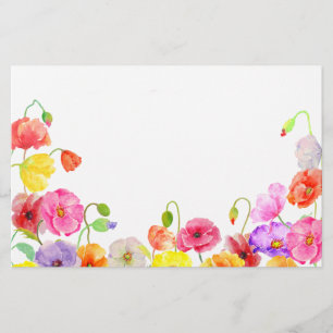 Watercolor Colourful Poppies flowers Stationery
