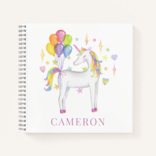 Watercolor Colourful Rainbow Unicorn with Balloons Notebook