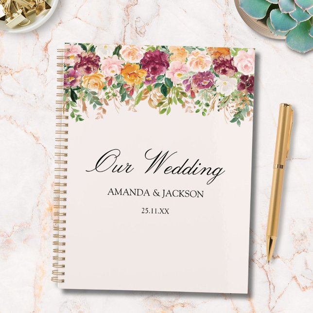Watercolor Colourful Rose Flower Garden Wedding Planner (In situ)