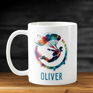 Watercolor Colourful Skydiver Personalised Coffee Mug