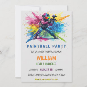 Watercolor Colourful Splatter Paintball Birthday Invitation