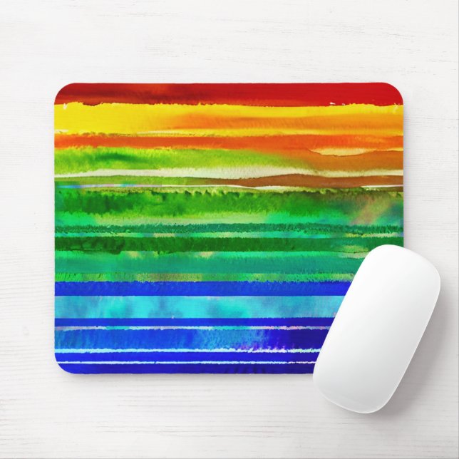   Watercolor Colourful Stripes Modern Artsy Rainbo Mouse Pad (With Mouse)