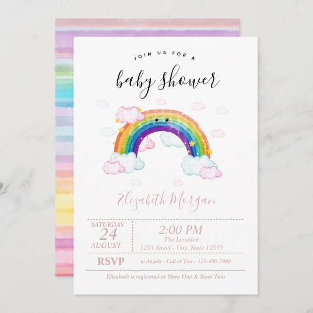 Watercolor Colourful Stripes Rainbow Baby Shower Invitation (Front/Back)