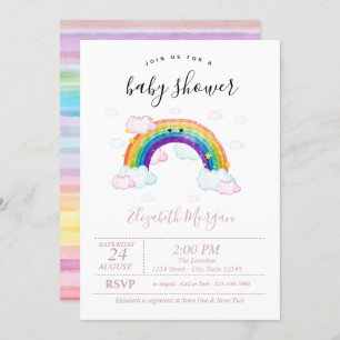 Watercolor Colourful Stripes Rainbow Baby Shower Invitation